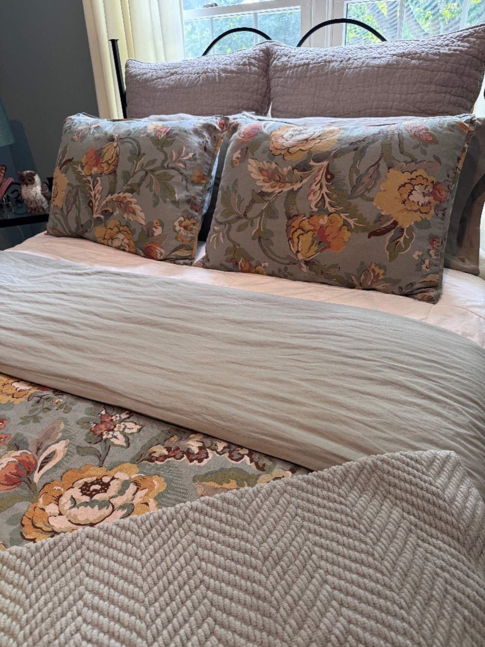 Pottery Barn king duvet, and two standard gems